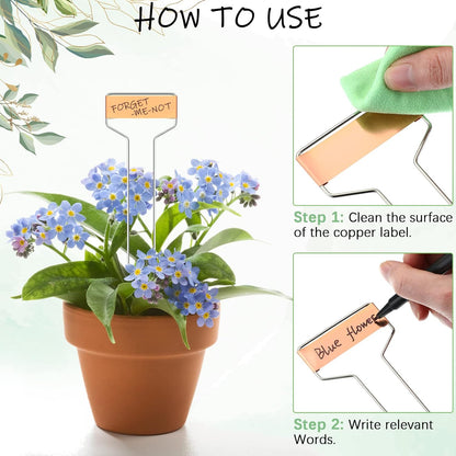 Moxweyeni 60 Pcs Metal Garden Tags Plant Labels for Garden Waterproof Plant Markers with 2 Permanent Pen Planting Nursery Tags Reusable Labels Stake for Plants(Copper,10 Inch)