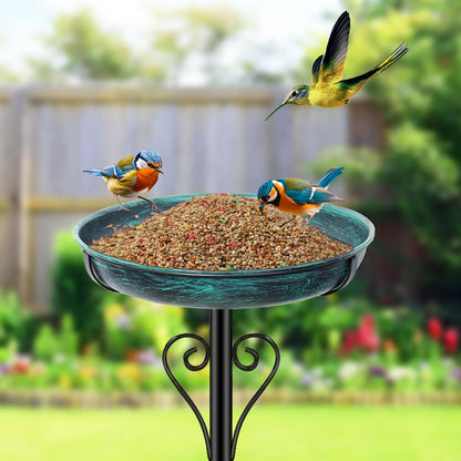 Metal Bird Bath for Outside, Vintage Freestanding Birdbaths with Metal Stake, Upgraded 5 Pronged Base Birdfeeder Feeder Bowl for Outdoors Garden Patio Yard Lawn Decor (Vintage Green)