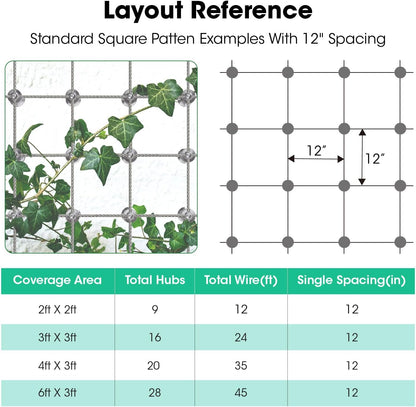 Professional T316 Stainless Steel Wire Trellis Kit for Climbing Plants Outdoor, Heavy Duty Plant Support System (53Ft x 1/8"), Garden Wire Grid Espalier Trellis Kit with Rust Proof Design