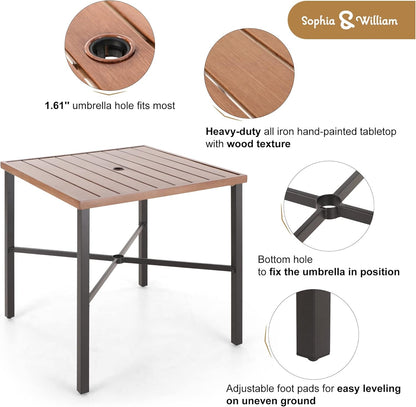 Sophia & William Outdoor Patio Bar Set 5 Piece High Dining Table and Chairs Furniture Set-4 Swivel Bar Stools with Beige Cushion and 1 Square Bar Height Table with Hand-Painted Metal Top