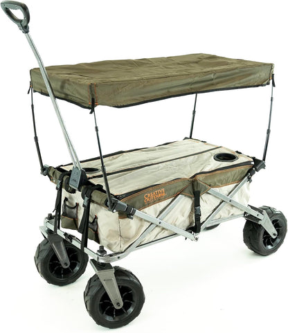 Creative Outdoor Push Pull Stroller Wagon, Beach Hauler XXL with Canopy, Collapsible and Portable Heavy Duty Folding Cart, Supports up to 200lbs Weight Capacity, Giant 10" Wheels
