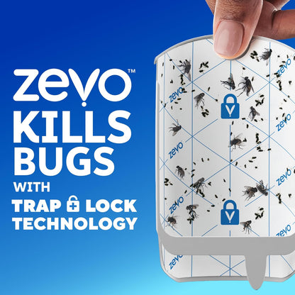 Zevo MAX Bug Catcher & Fly Trap for Indoors - Flying Insect Trap for Gnats, House & Fruit Flies - Use in Any Room - No-Mess Disposal (2 Plug in Bases & 4 Cartridges)