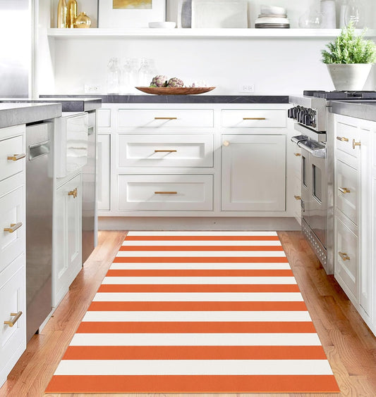 IOHOUZE Fall Door mat 4x6 Ft Orange White Striped Area Rug Washable Front Porch Rug Striped Door Mat Outside Entrance Entryway Doormat for Fall, Halloween, Thanksgiving Porch Decor