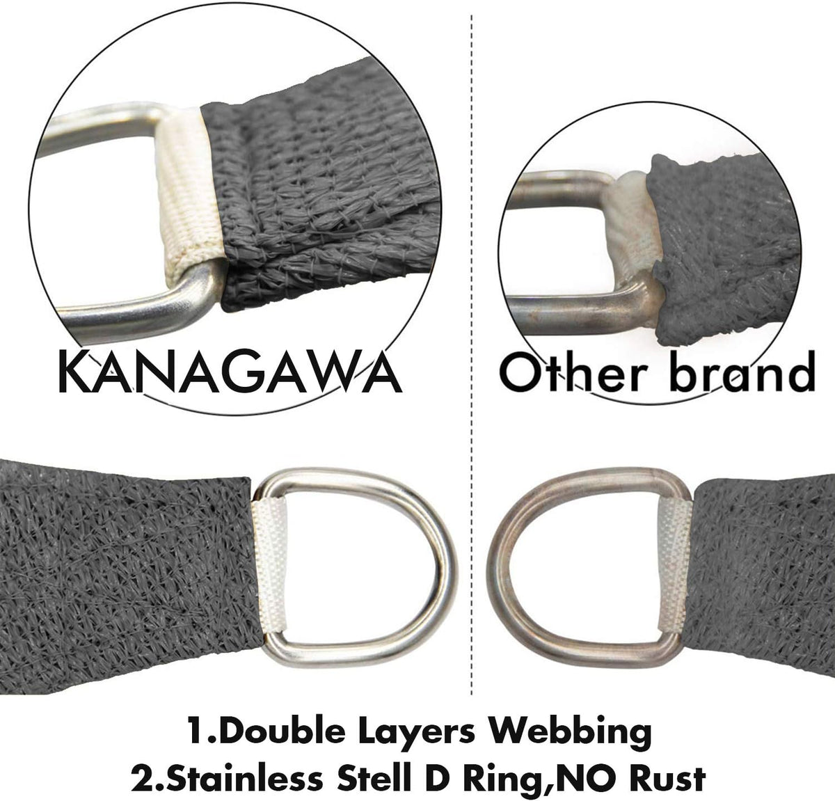 KANAGAWA Sun Shade Sail 12'x12'x17' Dark Gray Triangle UV Block Canopy Awning Shelter Fabric Cloth Screen for Outdoor Patio Garden Backyard