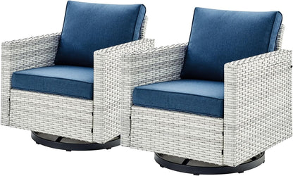 HUMMUH 3-Piece Patio Swivel Chairs,PE Wicker Outdoor Rocking Chairs Bistro Set with Side Table Porch Balcony Furniture with Cushions