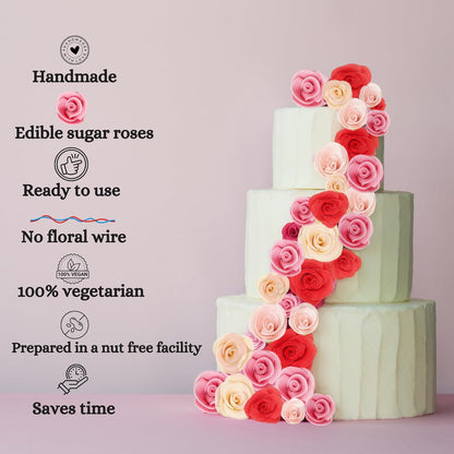 Confect Edible Flower -Blush Pink Edible Sugar Flowers | Edible Flower Cake Decorations | Perfect Floral Decorations for Desserts- Vegan, Gluten-Free, Dairy-Free, Palm Oil-Free - Pack of 12