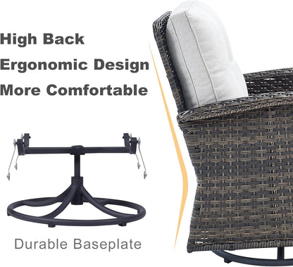 HUMMUH 5-Piece Patio Furniture PE Wicker Outdoor Conversation Set,All-Weather Rattan Swivel Rocker Chairs with Outdoor Couch Tables for Backyard,Poolside,Deck