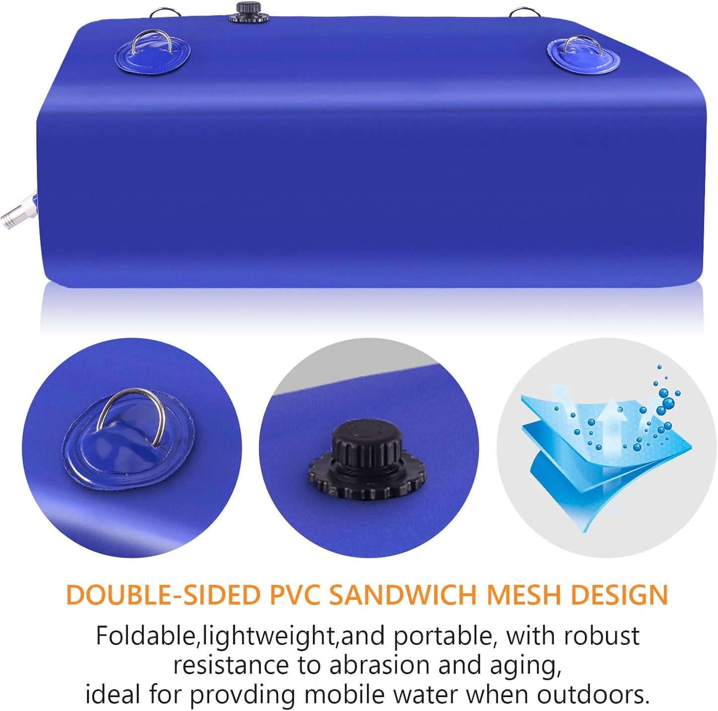 Water Tank, 65 Gallon Water Storage Bladder, Foldable Portable Water Storage, Large Water Storage Containers with 3/4" PVC Spigot and Hose Kit for Camping, Garden, Emergency Water Bag