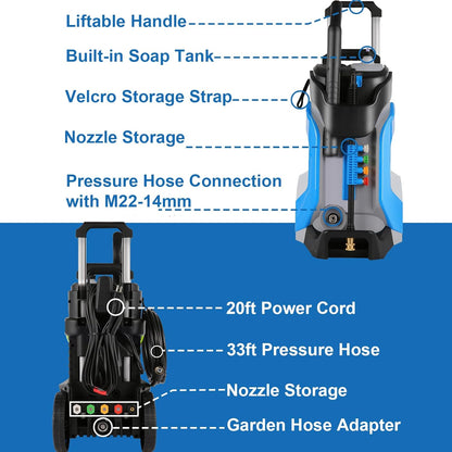 Electric Pressure Washer 5000PSI 4.0GPM Power Washers with M22-14mm Pressure Hose 33FT, Power Sprayers High Pressure with 1/4" QC Compatible Surface Cleaner for Home Cars Driveways, Dblue