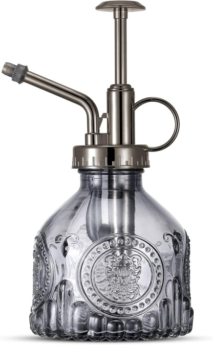 Glass Plant Mister Spray Bottle, Vintage Plant Water Spritzer, Succulent Spray Bottle with Top Pump, Small Glass Sprayer Mister Watering Can for Indoor Outdoor Houseplant - Grey