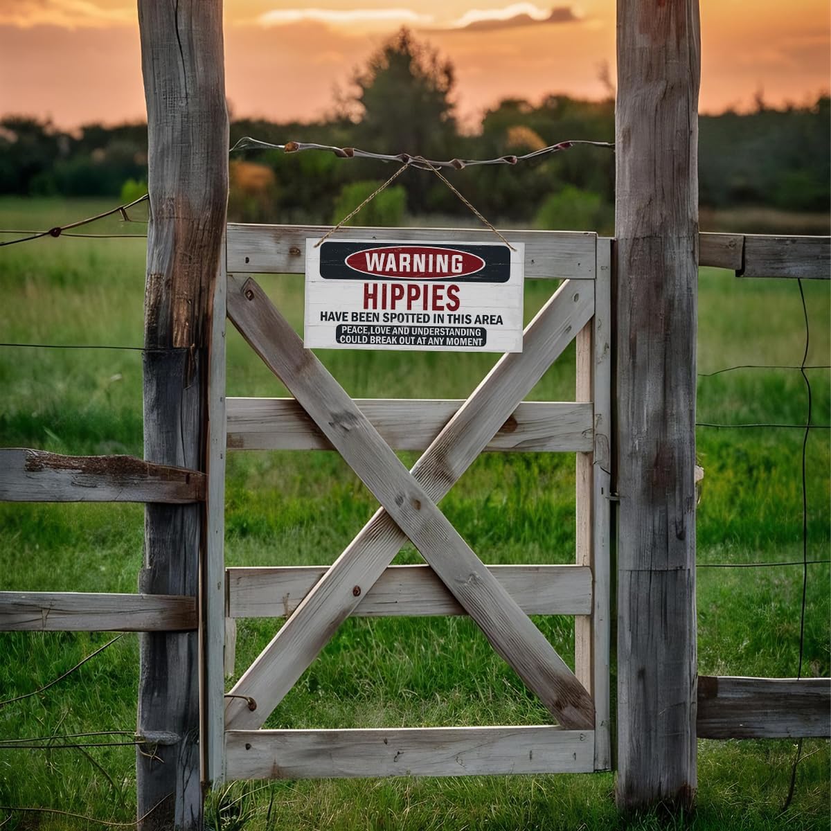 Warning Sign, Hippies Have Been Spotted In This Area Warning Wood Plaque Sign, Funny Door Signs, Decorative Wood Hanging Suspension Plaque, Farmhouse Wooden Wall Decor