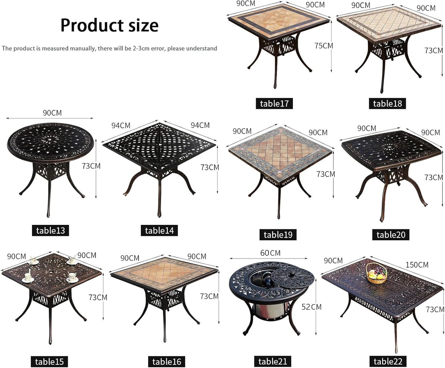Outdoor Table Cast Aluminum Square Patio Table with Umbrella Hole All Weather Outdoor Dining Tables for Lawn Garden Backyard (150 * 90cm YLSB Long Tables)