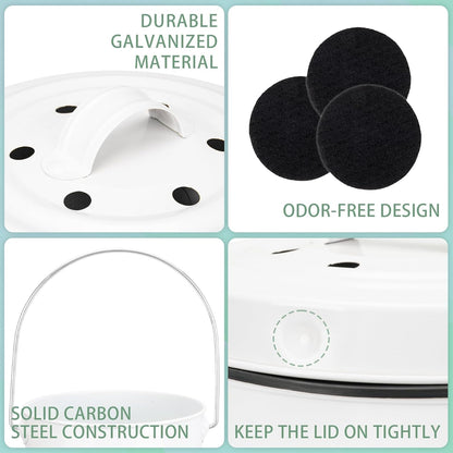 Vipush Compost Bin with Lid Small Countertop Compost Bin includes Inner Liner & 3 Charcoal Filters, White