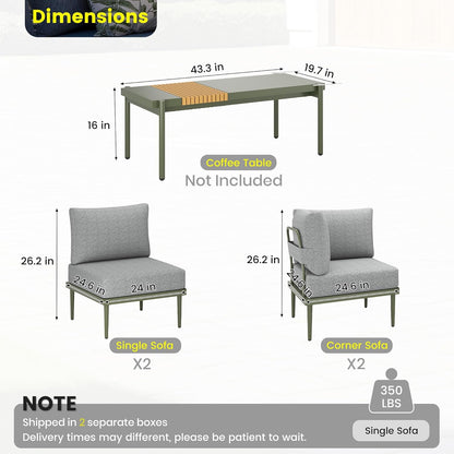 Sundale Outdoor 4 Pieces Metal Patio Furniture Set, Outdoor Sectional Sofa w/6 Inch Olefin Cushion, Modern Outdoor Conversation Sets