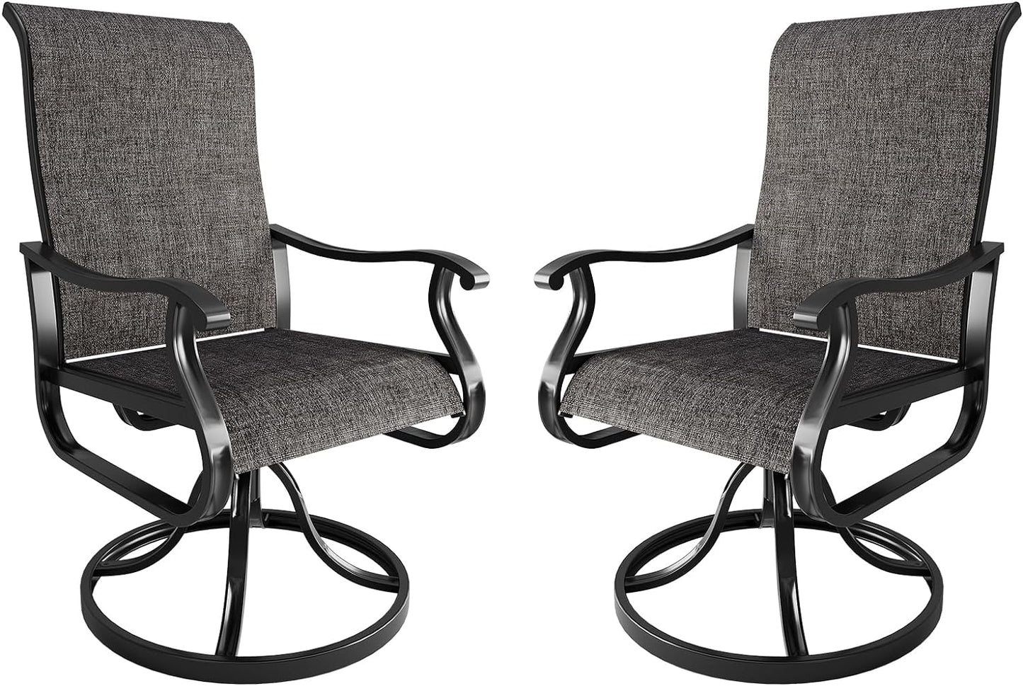 Amopatio Patio Swivel Chairs Set of 2, Outdoor Swivel Rocker Dining Chairs with All Weather Textilene High Back & Metal Frame, for Backyard Deck Lawn Garden, Dark Grey