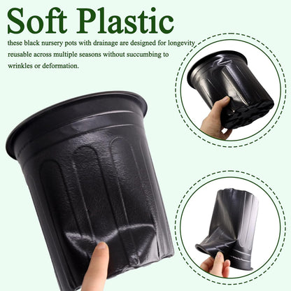 100 Pack 1 Gallon Flexible Plant Nursery Pots Plastic Seedling Starting Pots with Drainage Holes Soft Flower Pots Plant Container with Plant Labels, Black