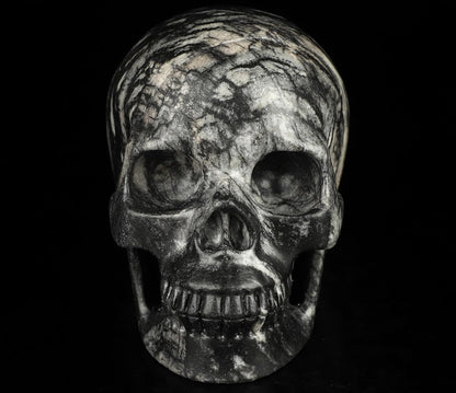 Skullis 5.0”Picasso Jasper Crystal Skull, Hand Carved Gemstone Fine Art Sculpture, Reiki Healing Stone Statue.2634.