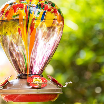 Muse Garden Hummingbird Feeders for Outdoors Hanging, Blown Glass Hummingbird Feeder, Humming Bird Gifts for Mom, Garden Decor for Outside, Unique Gifts Idea for Women, 34OZ, Purple Tulips