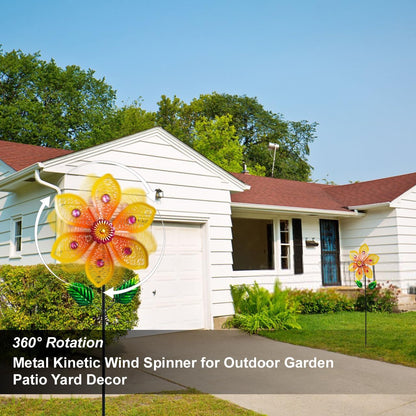 Garden Wind Spinners & Metal Wind Sculptures - Outdoor Windmill Decor with Vibrant Yellow, Yard Art for Patio Lawn Garden Ornament, Dynamic Wind Spinner Sculpture for Landscape Decor