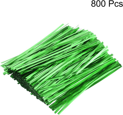 HARFINGTON 800pcs Bag Twist Ties 6" Reusable Plastic Metallic Twist Ties Wire Cable Ties for Party Bread Candy Cake, Green