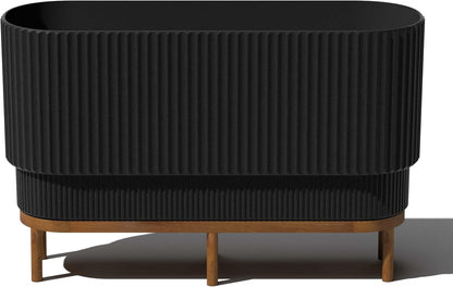 Veradek Demi Series Raised Long Planter for Indoor/Outdoor Use | Made from Plastic & Stone w/Wooden Stand | Modern Patio Décor for Flowers/Shrubs