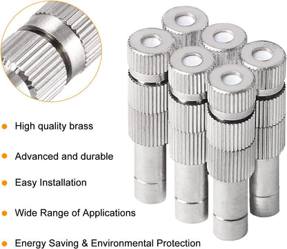 20pcs Brass Mister Nozzles, 6mm Misting Nozzles for Outdoor Cooling System, Landscaping, Air Humidification, Greenhouse Irrigation (with Filter, 0.024"/0.6mm Orifice)