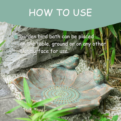 MUMTOP Bird Baths for Outdoors, Antique Outdoor Garden Bird Bath Resin Birdbath Bowl with Vintage Bird Ornament for Outside Yard Table Decor