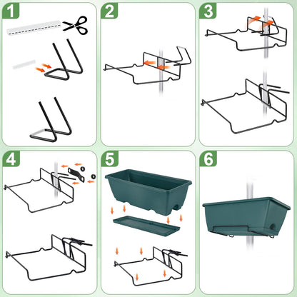HAITRAL Railing Planter Boxes (16.9 Inch, 4 Pack) Green Plastic Deck Rail Planter for Outdoor Plants, Hanging Window Boxes Planter with Drainage Tray for Over Rail Porch Fence,Balcony & Home Decor