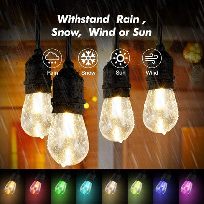 Auroraworld Outdoor String Lights, 48FT Color Changing Outdoor String Lights, Patio Lights Waterproof Porch Light with Remote, for Patio Decor, Balcony