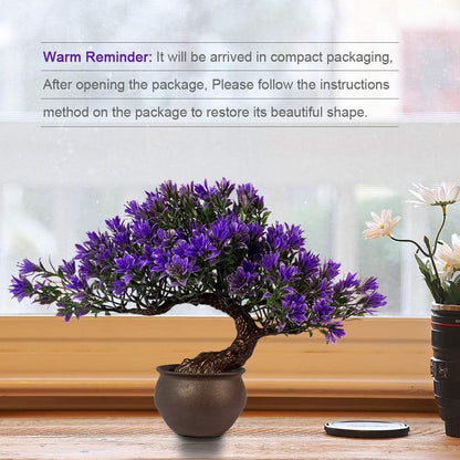 Fake Plants Plastic Artificial Bonsai Tree, Purple Room Decor Bonsai Tree for Home Bedroom Farmhouse Office Desk Decor, Tall 9.5"