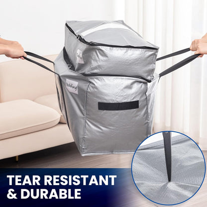TAILI 2 Tier Extra Large Moving Bags, 2 Pack Silver Heavy Duty Totes For Storage with Visible Window, Wrap Around Handles, Storage Bags for Space Saving, Alternative to Moving Boxes