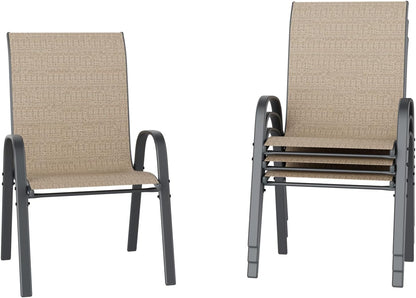 UDPATIO Patio Chairs Set of 4, Stackable Outdoor Dining Chairs with High Back, Breathable Textilene Fabric Outdoor Chair All Weather, 350LBS Capacity for Garden, Backyard (Brown)