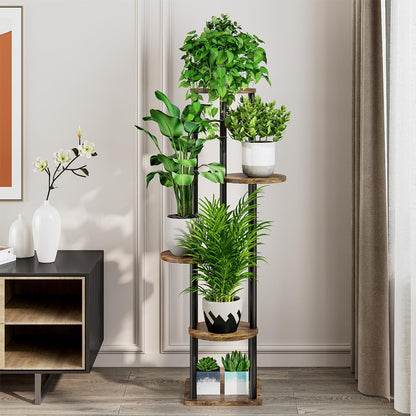 AZERPIAN Plant Stand Indoor 5 Tier Metal Plant Shelf for Multiple Plants Corner Tall Flower Holders for Living Room Balcony Bedroom Patio Garden (Black, 5 Tier)