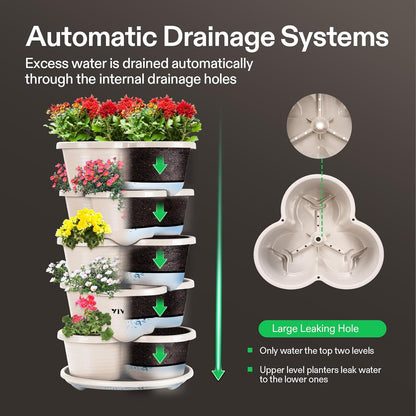 VIVOSUN 5 Tier Vertical Gardening Stackable Planter for Strawberries, Flowers, Herbs, Vegetables, Ivory