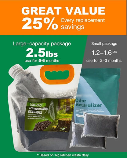 Odor Absorbing Charcoal Filter Refill Packs for Smart Waste Kitchen Composter, Replacement Activated Charcoal Filter, Compatible with Electric Composter, 1000 Grams