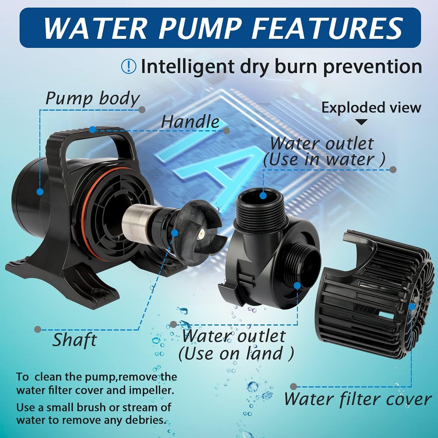 WaterRebirth (1700GPH-120W,UL listed) Large Fountain Submersible Water Pond Sump Pump Aquarium Electric Waterfall Pump Outdoor PS-1700