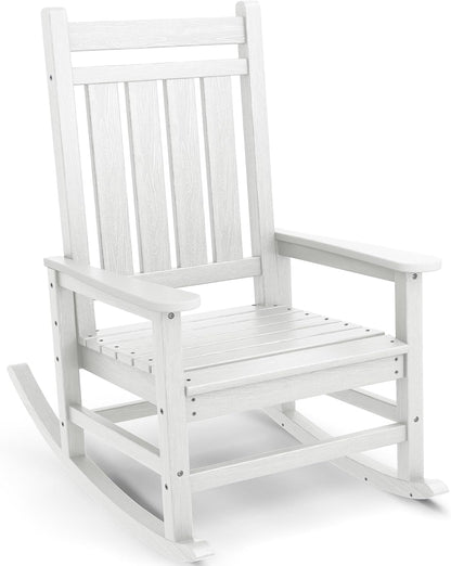 SERWALL Oversized Rocking Chair, Outdoor Rocking Chair for Adults, All Weather Resistant Porch Rocker for Lawn Garden, White