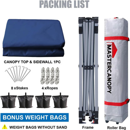 MASTERCANOPY Durable Pop-up Canopy Tent with 1 Sidewall (10'x10',Navy Blue)