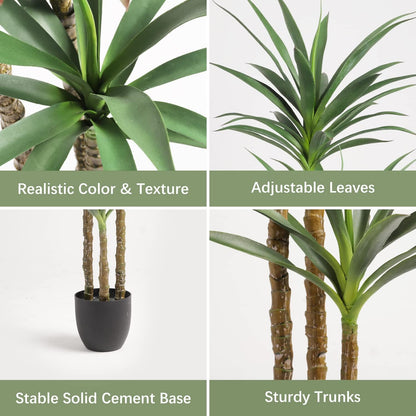 Artificial Tree 5.3Ft Faux Agave Plant with 3 Heads in Plastic Pot Fake Tree for Home Decor Indoor or Outdoor Office Decoration Housewarming Gift