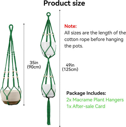 USLAI Macrame Plant Hanger Indoor Outdoor, Up to 4-15 inch Pot, Heavy 20lb Planters, Extra Long Strong Hanging Planter Basket Holder, Boho Home Decor, 35+49 Inch, Green (POTS NOT Included)