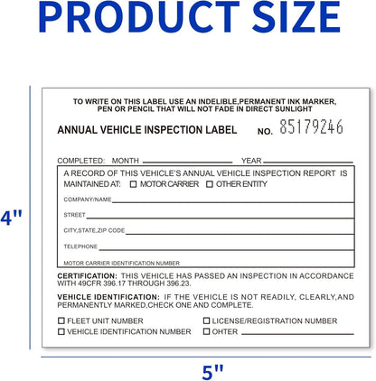 Annual Vehicle Inspection Label 50 Pack Interior Vehicle Inspection 2-Ply Adhesive Vinyl with Mylar Laminate 5" x 4" Meet DOT Requirements