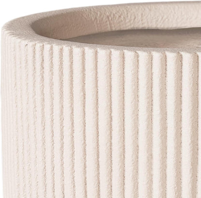 16 Inch Handmade Concrete Outdoor Planter - Classic Striped Design | Fiberglass & Composite Material | Durable for Commercial & Home Decor