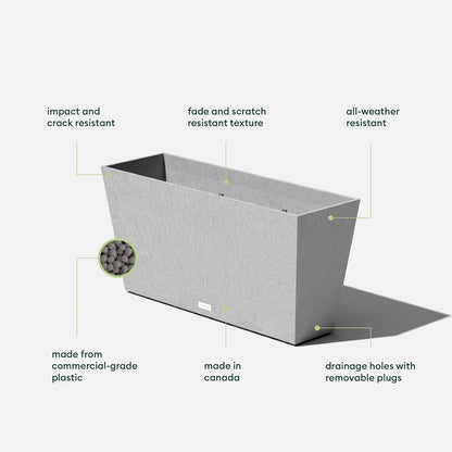 Veradek Midori Long Trough Planter (Light Grey, 31 inch - 2 Pack with 2 Saucer Trays)