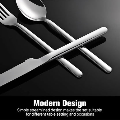 KINGSTONE 24-Piece Silverware Set with Steak Knives, Flatware Set for 4, Stainless Steel Tableware Cutlery Set for Home Restaurant, Mirror Finish,Modern Design
