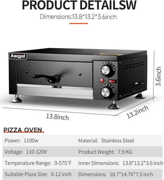 Electric Pizza Oven Indoor Countertop Pizza Oven Commercial Pizza Maker Machine for Home with Timer Stainless Steel Pizza Cooker, Suitable for Both Commercial and Home Use (Black)