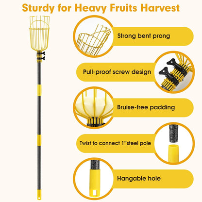 Apple Picker,156 Inch Long Handle Fruit Picker Pole with Basket for High Fruit Tree,Splicing Adjustable Apple Fruit Picker Pole for Pear,Orange,Peach,Lemon,Plum,Mango Tall Trees Fruit Grabber