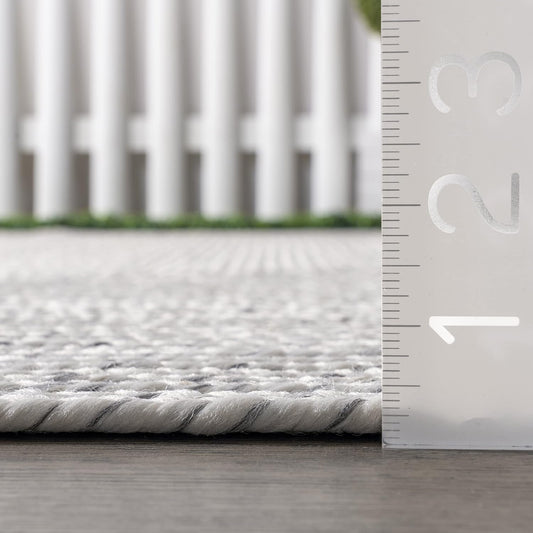 nuLOOM 8' Round Solid Hand Braided Indoor/Outdoor Area Rug, Pet-Friendly, High Traffic, Weather Resistant, for Patio, Balcony, Bedroom, Living, Dining Room, Wynn Ivory