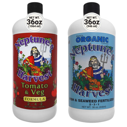 Neptune's Harvest Organic Plant Fertilizer | Liquid Fertilizer for Lawn, Garden & Houseplant | Rich in Essential Nutrients | Tomato & Veg 2-4-2 (Quart) + Fish & Seaweed Plant Food 2-3-1 (Quart)