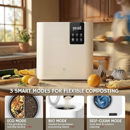 Airthereal Revive R800 Lite Electric Kitchen Composter, 5L Countertop Food Waste Recycler with Self-Cleaning, Odorless Operation & Touch Screen, Quiet, Fast Composting for Home, No WiFi, White