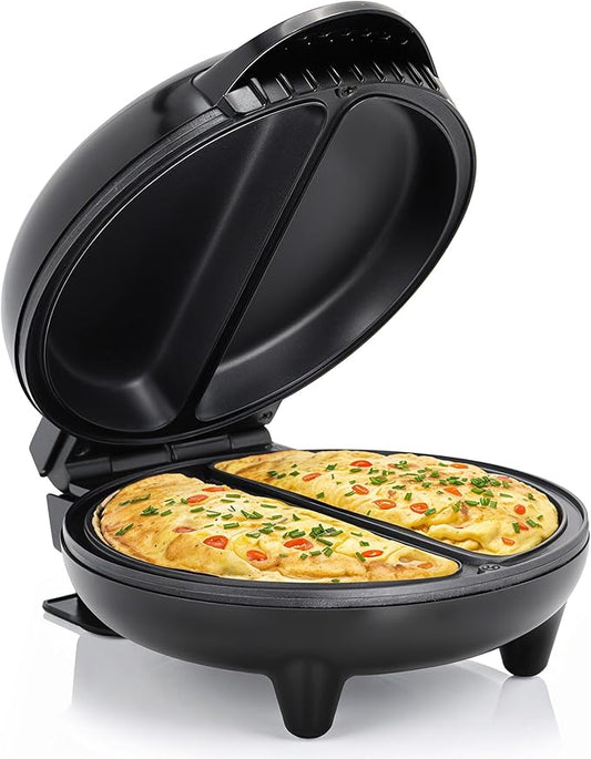 Elite Gourmet EOM205 Non-Stick Omelet Frittata Snack Pocket Maker for 2 Individual 6.5" Omelets,Stainless Steel and Black,(Pack of 6)